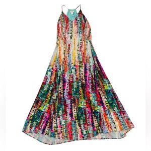 Nicole Miller Vibrant Watercolor Painterly Maxi Dress